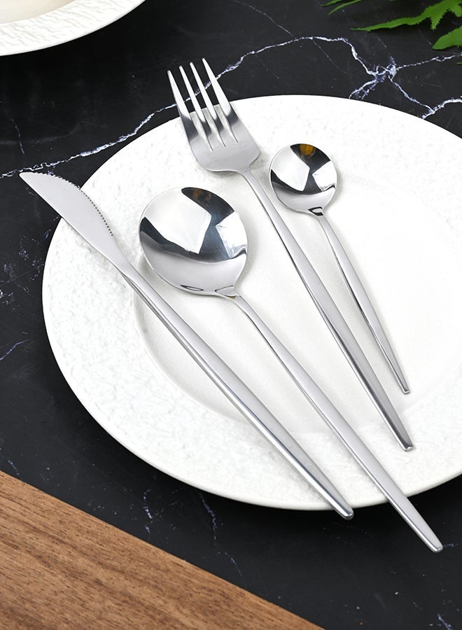 أولييرو طقم أدوات طعام متين وأنيق مكوّن من 24 قطعة لراحة استخدام ومائدة أنيقة – فضي - Image 1